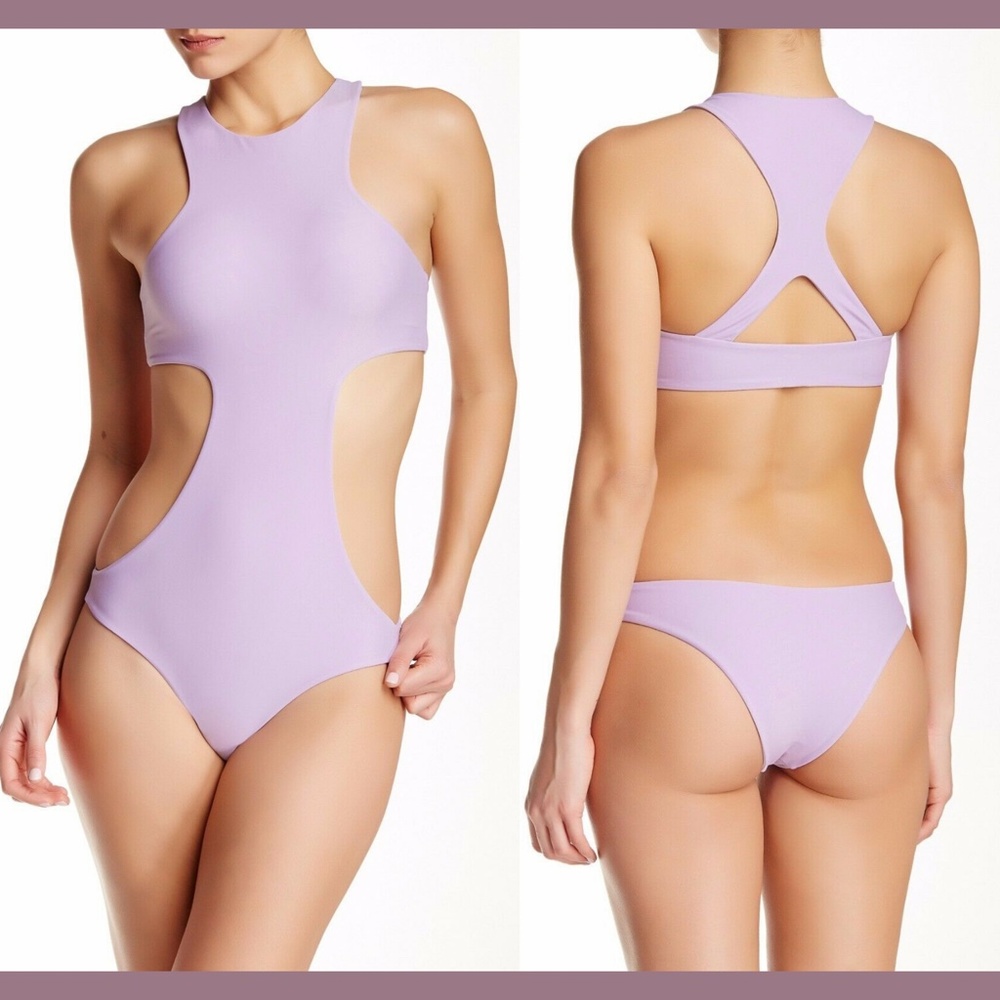 NEW $218 MIKOH Osaka Cutout One-Piece Swimsuit in Taro Lilac [SZ Medium ]‎